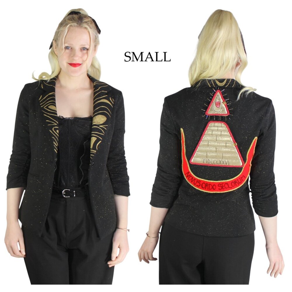 Desperately Seeking 80s Pyramid Style Size Small Black Glitter Susan Jacket